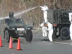 情報収集後の装甲車の除染（JV） 東日本大震災における災害派遣活動