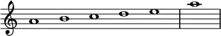 \relative c' {
\new Staff \with { \remove "Time_signature_engraver" }
{ \key c \major \time 1/1 \cadenzaOn a'1 b c d e \bar "|" a \bar"|"}
}
