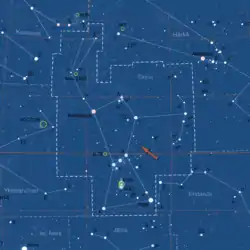 オリオン座25番星の位置（矢印）