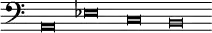 \relative c {\clef bass \omit Staff.TimeSignature \override Staff.NoteHead.style = #'baroque \cadenzaOn a\breve es' c b}