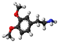 Ball-and-stick model of the 3,4-dimethoxyphenethylamine molecule{{{画像alt2}}}
