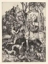 アルブレヒト・デューラーの版画『聖エウスタキウス (デューラー)（英語版）』、1501年ごろ、アムステルダム国立美術館