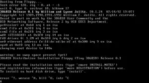 386BSD 1.0インストーラのスクリーンショット