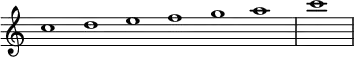 \relative c'' {
\new Staff \with { \remove "Time_signature_engraver" }
{ \key c \major \time 1/1 \cadenzaOn c1 d e f g a \bar"|" c \bar"|"}
}