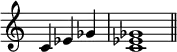 {\omit Staff.TimeSignature \time 3/4 c'4ees'ges' \time 4/4 <c'ees'ges'>1 \bar "||"}
