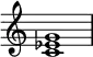 {
\override Score.TimeSignature #'stencil = ##f
\relative c' {
\clef treble
\time 4/4
\key c \major
<c es g>1
}
}