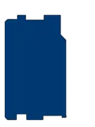 Blue log graphic, round with half-moon-shaped notch