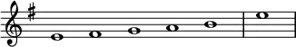 \relative c' {
\new Staff \with { \remove "Time_signature_engraver" }
{ \key e \minor \time 1/1 \cadenzaOn e1 fis g a b \bar "|" e \bar"|" }
}