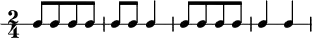 
 {  \new RhythmicStaff  \time2/4   [ c8 c c c ] c c c4 c8 [ c c c ] c4 c }
