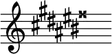 { \new Staff \with{ \magnifyStaff #3/2 } << \time 2/16 \override Score.TimeSignature #'stencil = ##f { \clef treble \set Staff.keyAlterations = #`((0 . ,SHARP)(4 . ,SHARP)(1 . ,SHARP)(5 . ,SHARP)(2 . ,SHARP)(6 . ,SHARP)(3 . ,DOUBLE-SHARP)) s16  ^\markup""} >> }