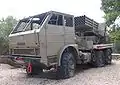 イスラエル、ジフロン・ヤアコヴで屋外展示されるAPRA-40(BM-21を搭載したDAC-665Tトラック)