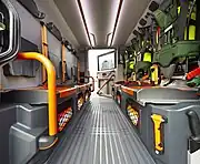 MANのパワートレインが選択されたアドバンスド・テクノロジー AT-3(消防ポンプ仕様車)と運転席後部に設けられた消防隊員用の座席