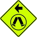 (W6-V2-2) Pedestrian Crossing Ahead on Side Road (turn left) (Used in Victoria)