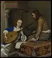 テル・ボルフ『テオルボ・リュートを弾く女性と騎士（英語版）』1658