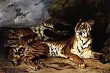 母虎と戯れる子虎（1831年、ルーヴル美術館所蔵）"Jeune tigre jouant avec sa mère"