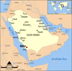 サウジアラビア内のアブハーの位置の位置図