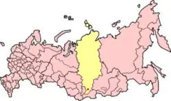 ロシア内のクラスノヤルスク地方の位置の位置図
