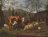 牛の乳を搾る農民(1662)、個人蔵
