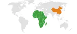 アフリカとChinaの位置を示した地図