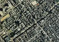 1988年国土交通省 国土地理院 地図・空中写真閲覧サービスの空中写真を基に作成。写真中央付近が八丁堀交差点。なお米軍撮影写真に合わせ傾けている。