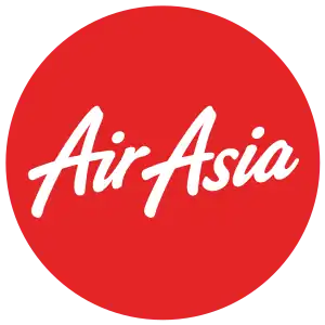 A red circle with AirAsia written in a white, cursive font