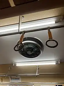 島根県にある鉄道の車両の中の冷房をうつしています。