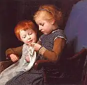 アルベール・アンカー "Die kleinen Strickerinnen (編み物をする二人の少女)"/1850-1900年頃。