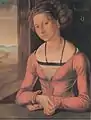 油彩画 "Die Fürlegerin mit geflochtenem Haar" (アルブレヒト・デューラー、1497年頃の作)