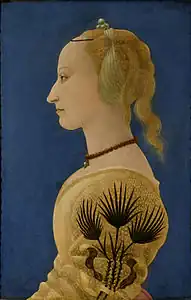 アレッソ・バルドヴィネッティ『黄色の服を着た女性の肖像（英語版）』、1465年ごろ、ナショナル・ギャラリー (ロンドン)