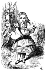 Lost Girls の主人公の一人、アリス(不思議の国のアリス)は厭世的な同性愛者の老貴婦人として登場する。
