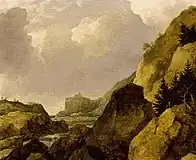 北欧の岩壁のある川の風景(1649)