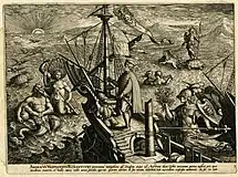 アメリゴ・ヴェスプッチのアメリカ発見の寓意画ストラダヌスの原画によるAdriaen Collaertの版画