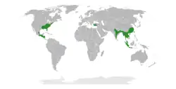 The range of the plant family Altingiaceae