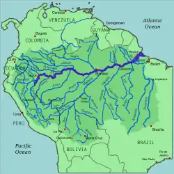 アマゾン川流域。セルバのほとんどを占め、オーストラリア大陸に匹敵する世界最大の流域面積を誇る。