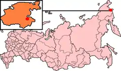ロシアにおけるアナディリの位置の位置図