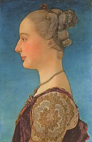 アントニオ・デル・ポッライオーロ、またはピエロ・デル・ポッライオーロ『女性の肖像』、1475年ごろ、ウフィツィ美術館 (フィレンツェ)
