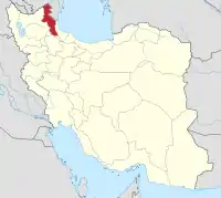 イランにおけるアルダビール(塗りつぶし部)。