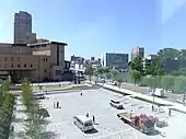 竿燈妙技大会等、大型のイベントに使用される「にぎわい広場」。にぎわい交流館から