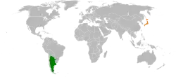 ArgentinaとJapanの位置を示した地図
