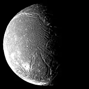 ボイジャー2号が 130,000 km の位置から撮影したアリエル