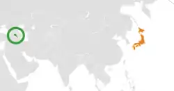ArmeniaとJapanの位置を示した地図