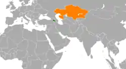 ArmeniaとKazakhstanの位置を示した地図