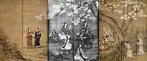 狩野長信『花下遊楽図屏風』右隻（東京国立博物館）
