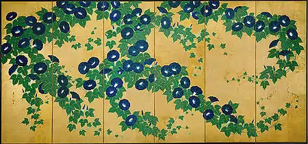 鈴木其一『朝顔図屏風』19世紀前半