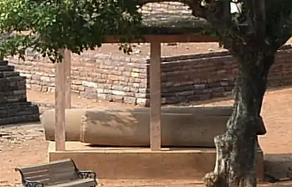 南門近くの小屋の下にあるアショーカ王柱の柱身の遺物
