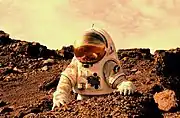 EVAでの火星宇宙服の段階的なフォトシミュレーションアート（NASA、2010年代）