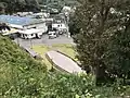 田久留輪と、安宅船の原寸大模型(堀切から撮影)