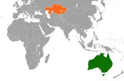 AustraliaとKazakhstanの位置を示した地図