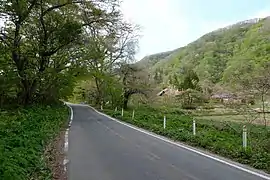 浅布渓谷 国道沿いの入り口 看板が見える