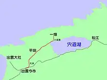 1915年（大正4年）に平田 - 一畑間が延伸開業したころの路線図